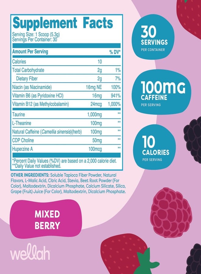Wellah Perfect Pick-Me-Up (Mixed Berry) 30 Servings - Energy Boost Drink Mix - Image 2